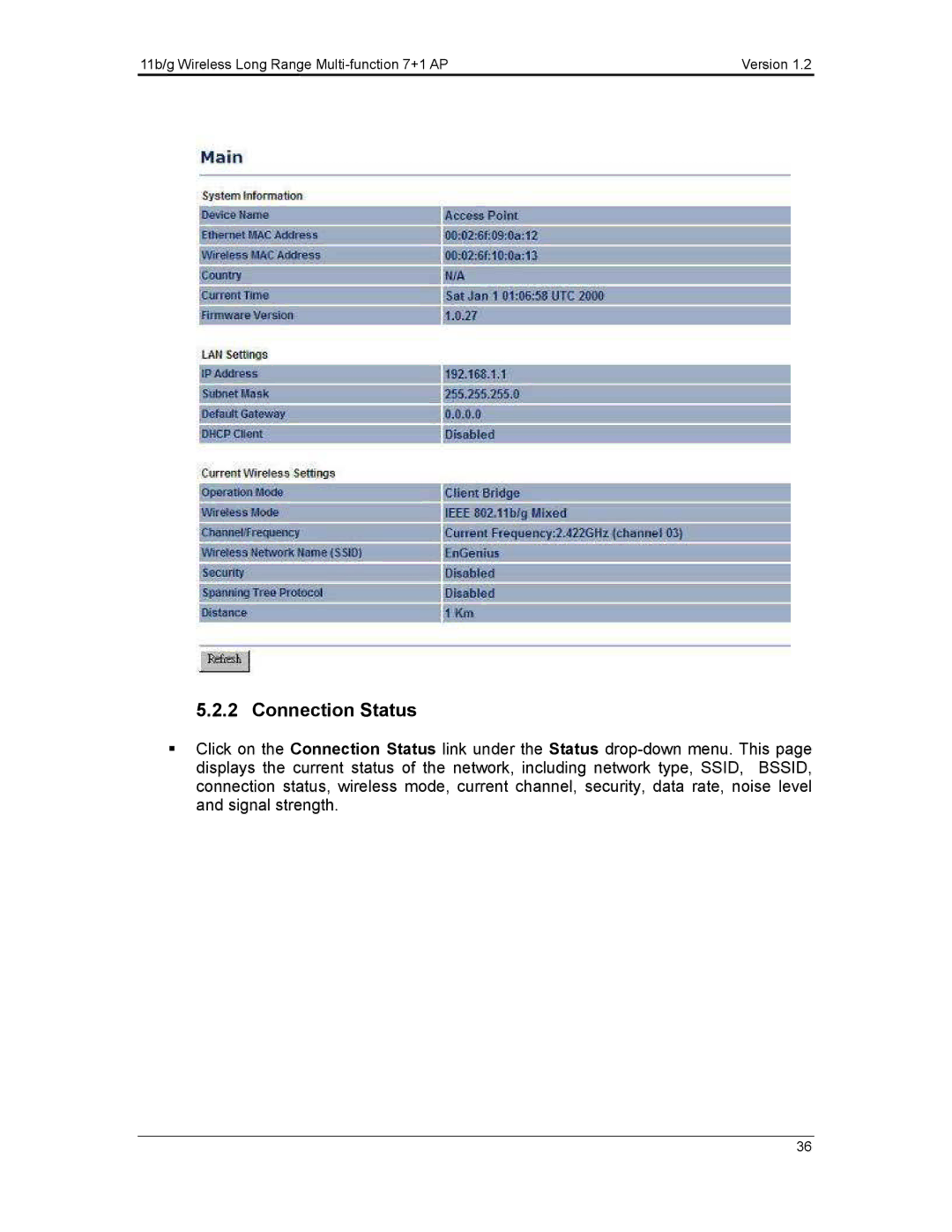 EnGenius Technologies ECB3500 user manual Connection Status 