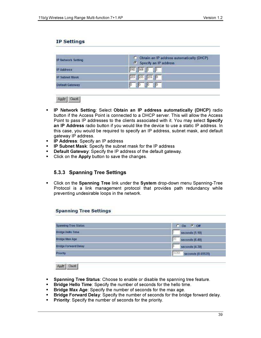 EnGenius Technologies ECB3500 user manual Spanning Tree Settings 