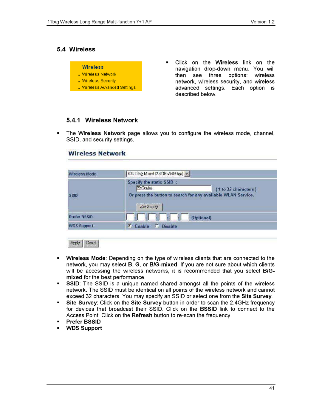 EnGenius Technologies ECB3500 user manual Prefer Bssid WDS Support 