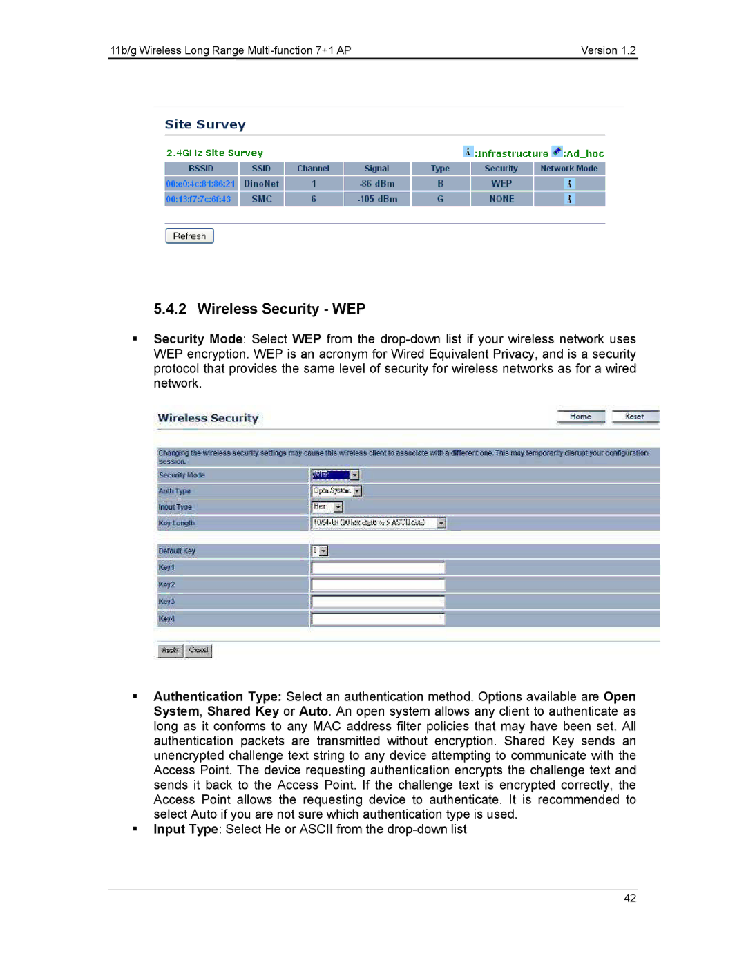 EnGenius Technologies ECB3500 user manual Wireless Security WEP 