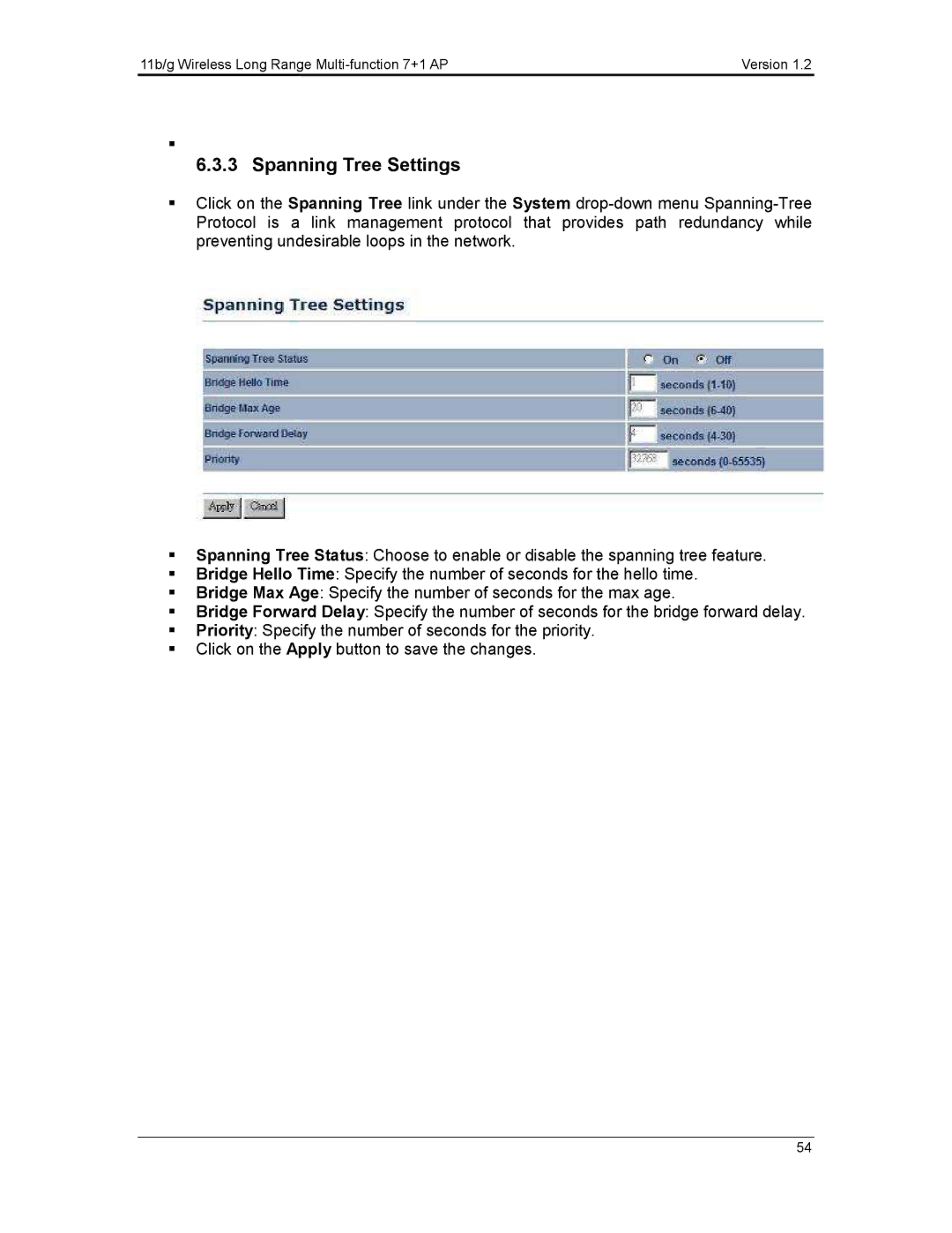 EnGenius Technologies ECB3500 user manual Spanning Tree Settings 