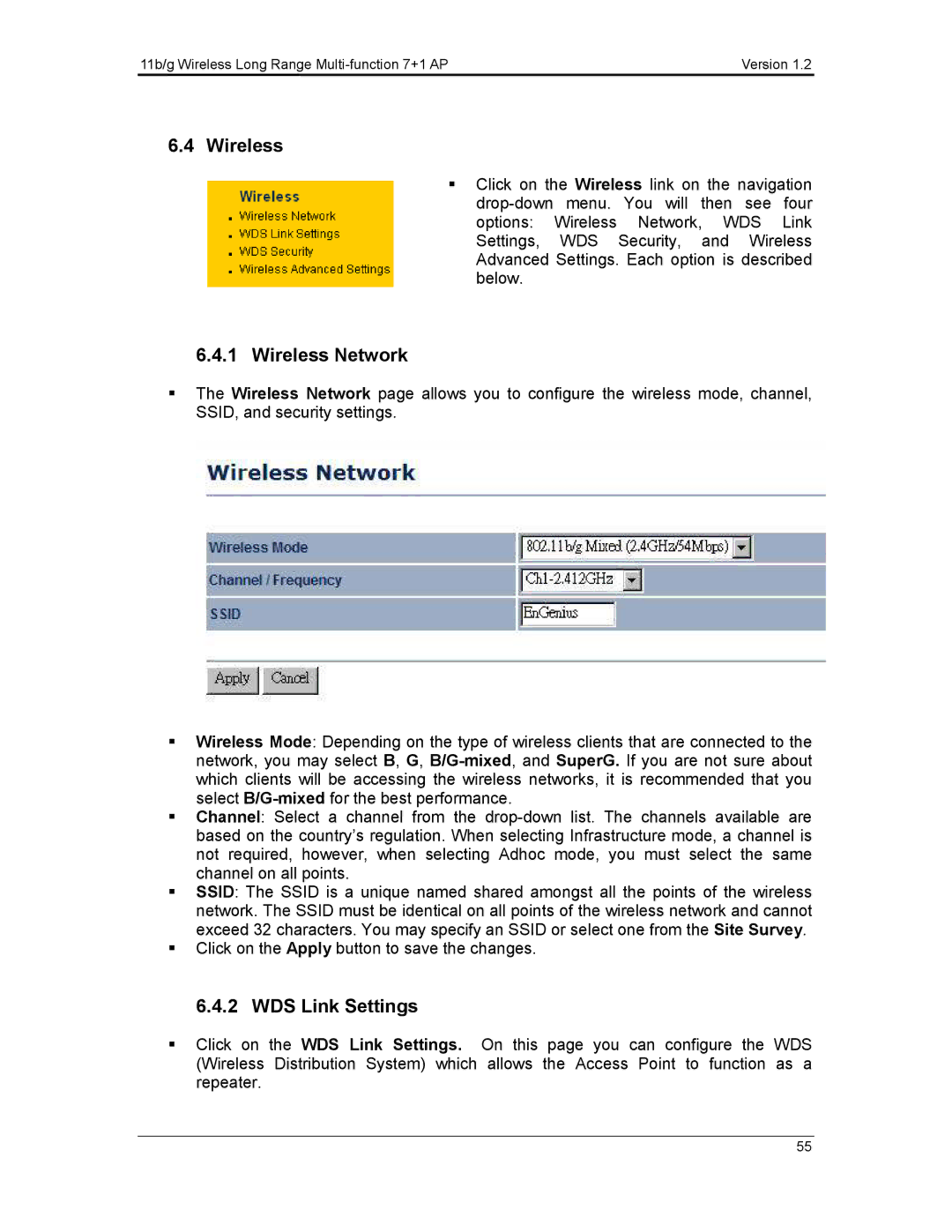 EnGenius Technologies ECB3500 user manual Wireless 