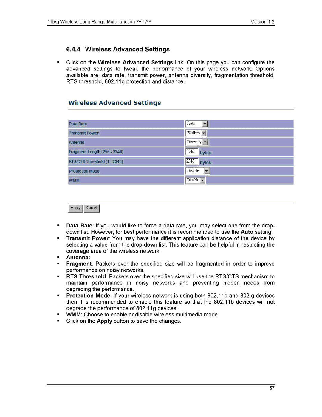 EnGenius Technologies ECB3500 user manual Wireless Advanced Settings 