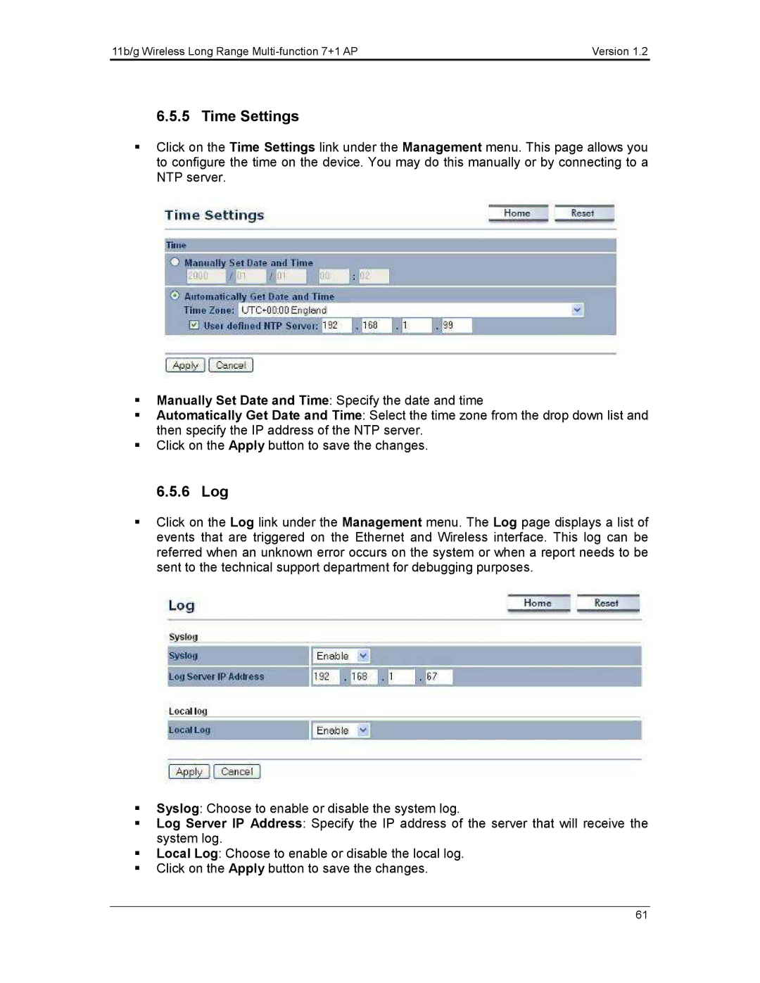 EnGenius Technologies ECB3500 user manual Time Settings 