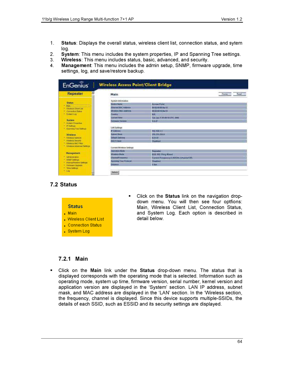 EnGenius Technologies ECB3500 user manual Status 