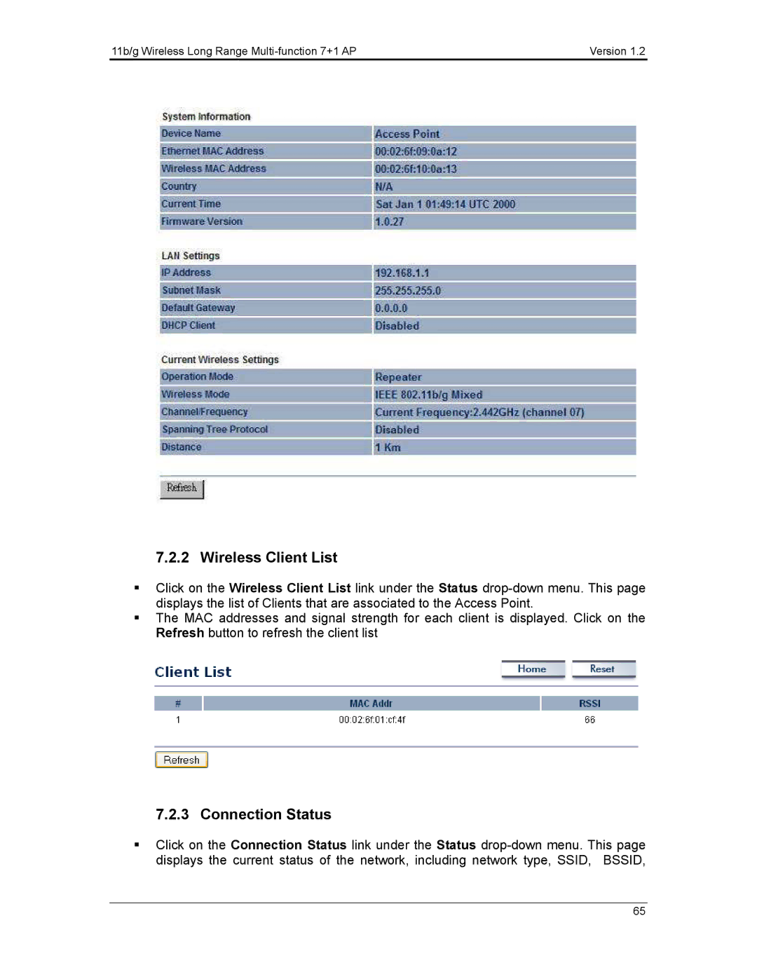 EnGenius Technologies ECB3500 user manual Wireless Client List 