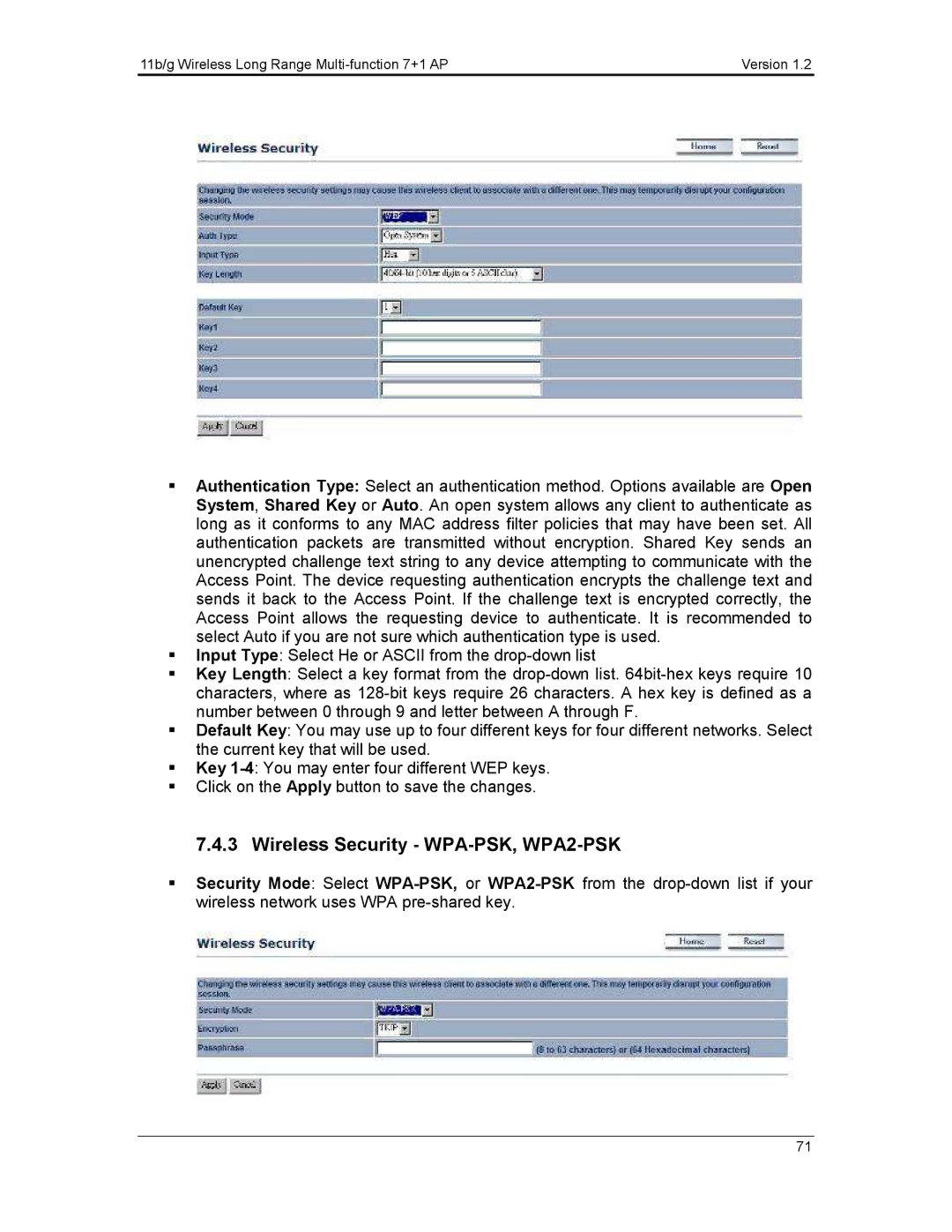 EnGenius Technologies ECB3500 user manual Wireless Security WPA-PSK, WPA2-PSK 