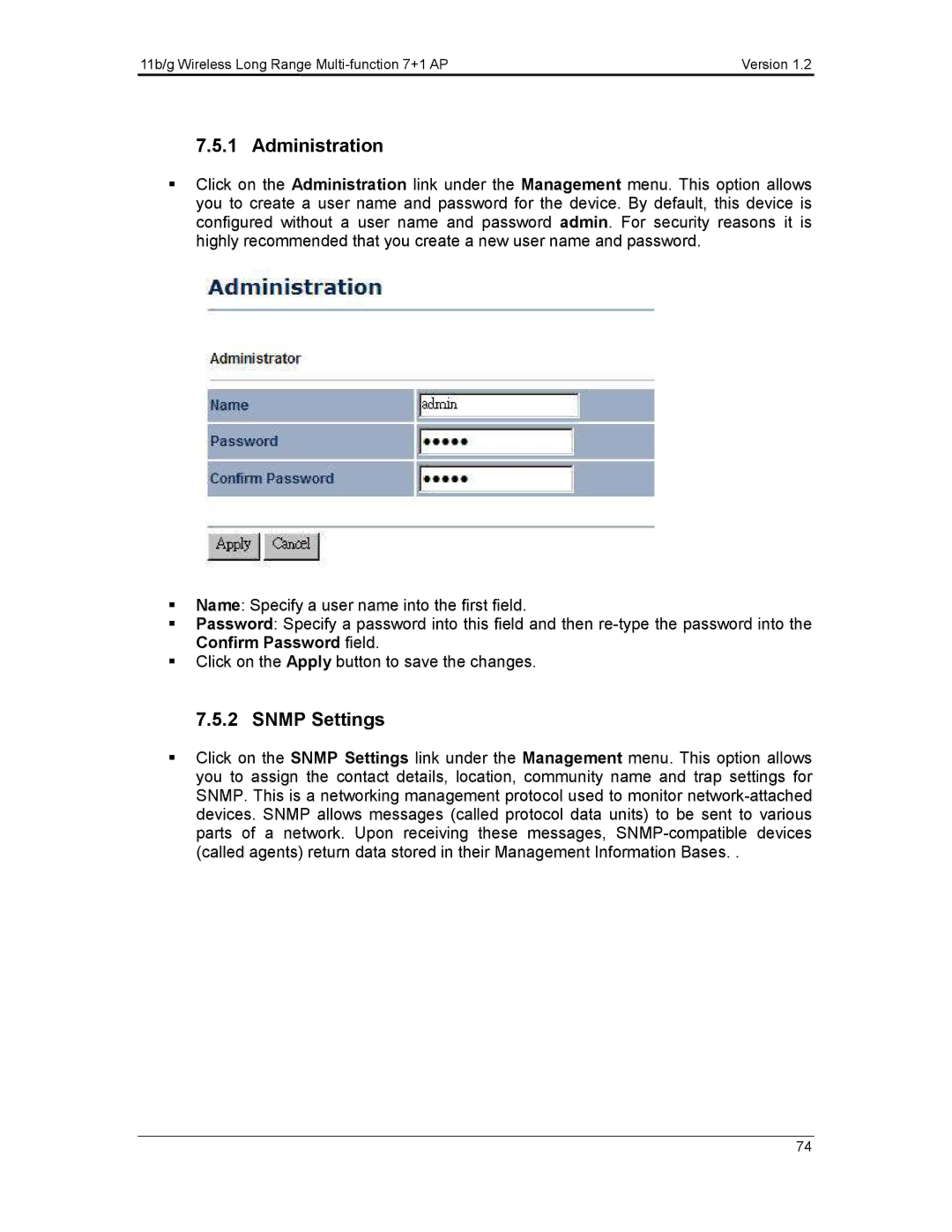 EnGenius Technologies ECB3500 user manual Administration 