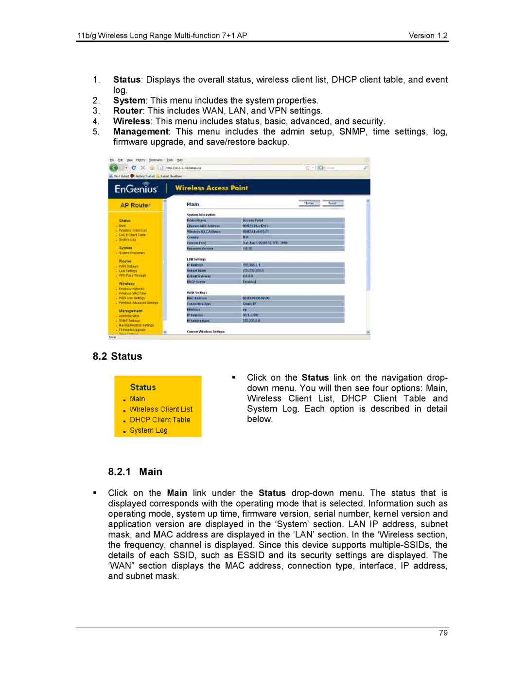 EnGenius Technologies ECB3500 user manual Status 