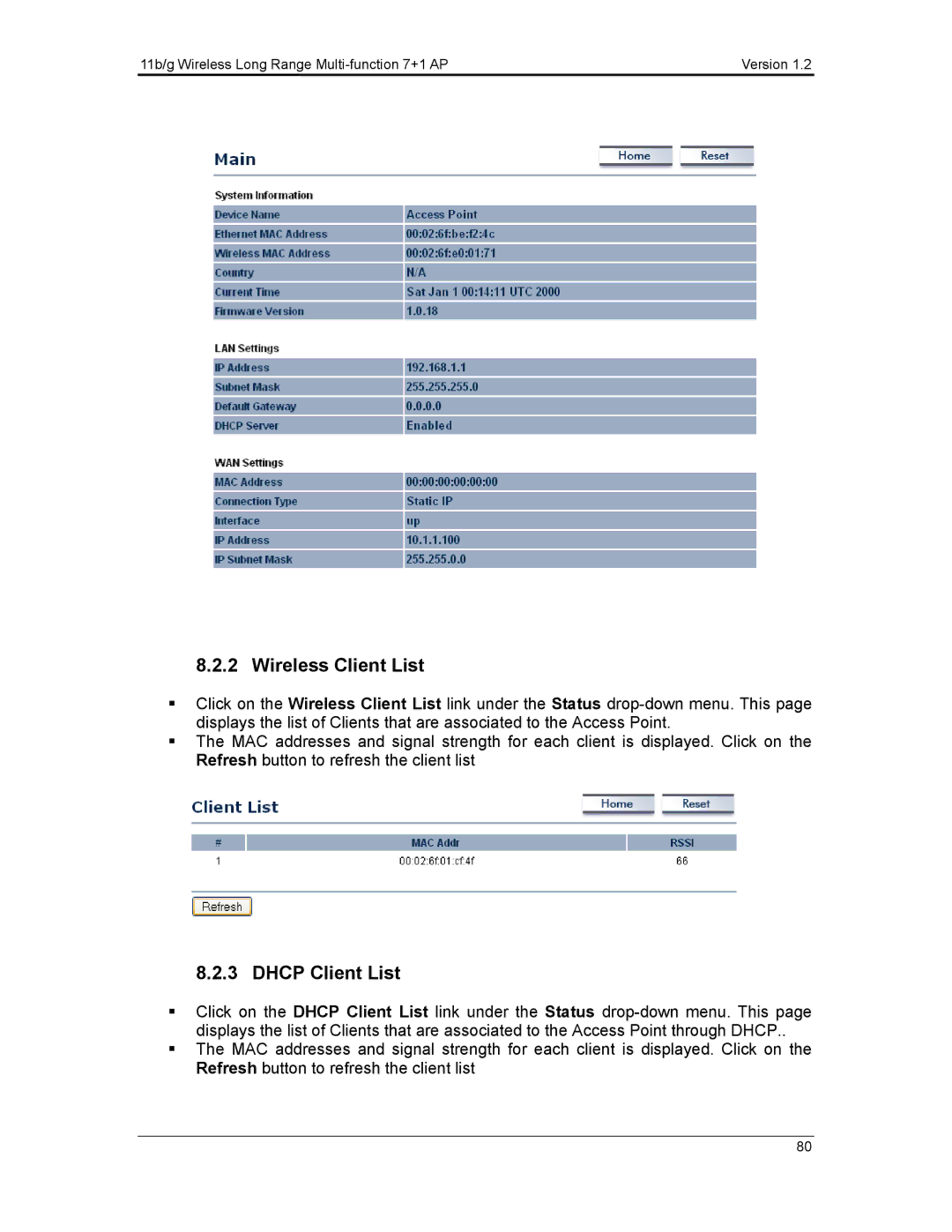 EnGenius Technologies ECB3500 user manual Wireless Client List, Dhcp Client List 