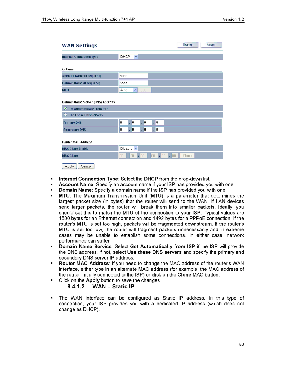 EnGenius Technologies ECB3500 user manual WAN Static IP 