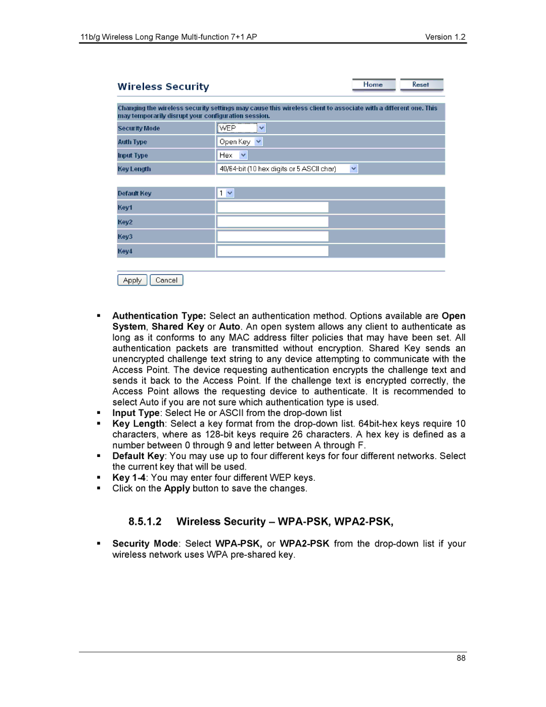 EnGenius Technologies ECB3500 user manual Wireless Security WPA-PSK, WPA2-PSK 