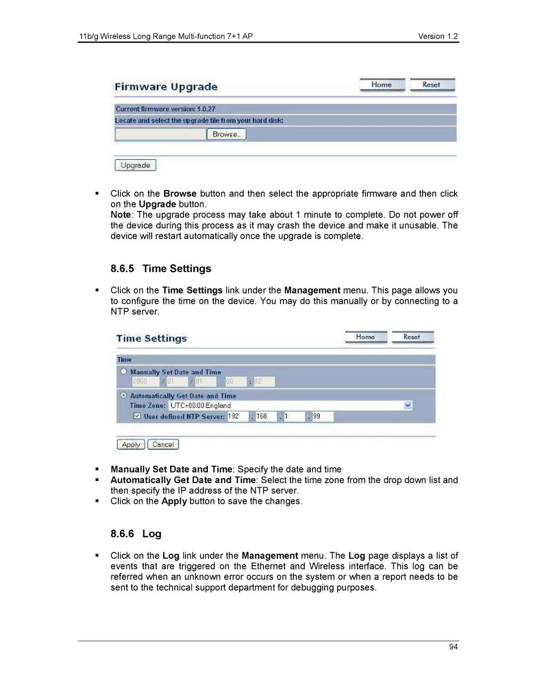 EnGenius Technologies ECB3500 user manual Time Settings 