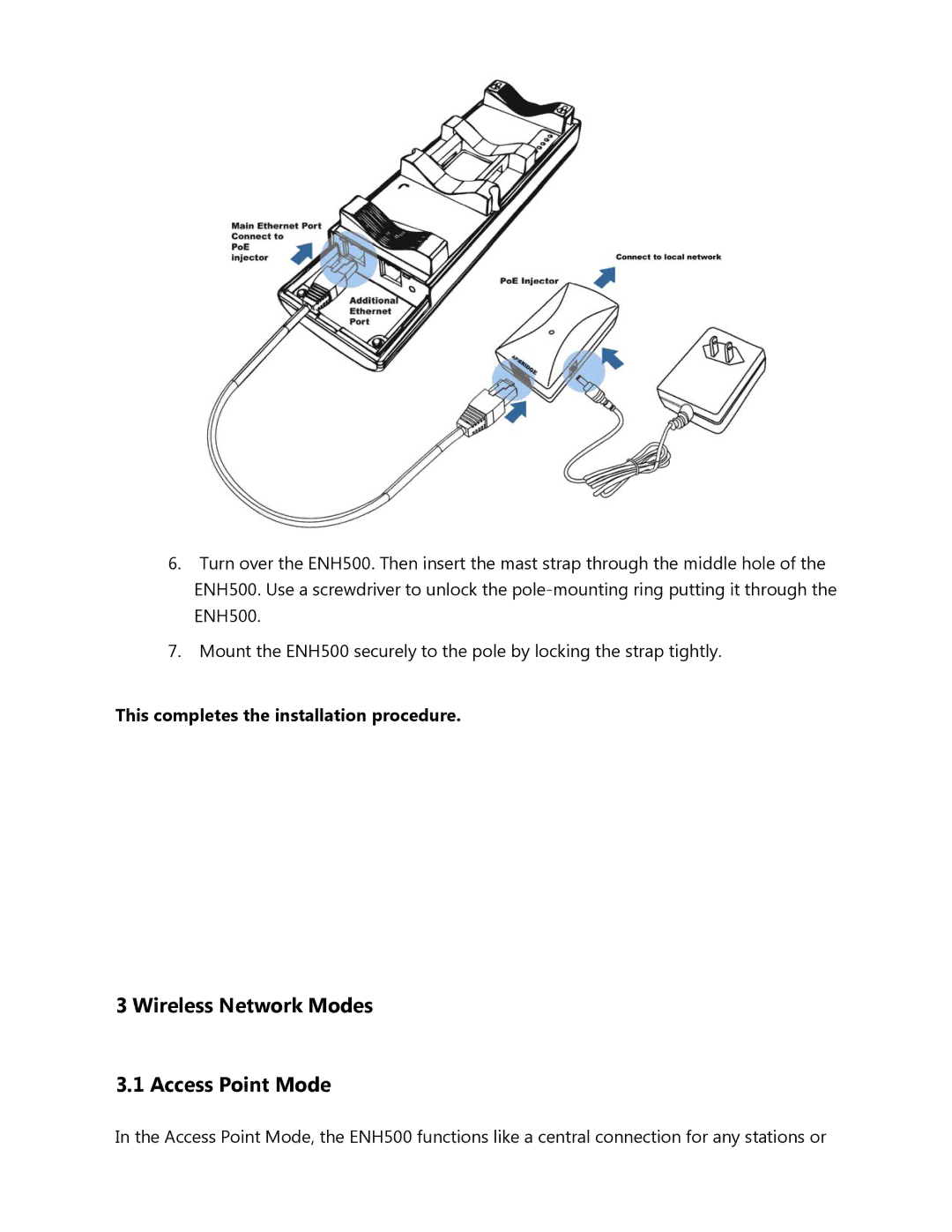 EnGenius Technologies ENH500 Wireless Network Modes Access Point Mode, This completes the installation procedure 