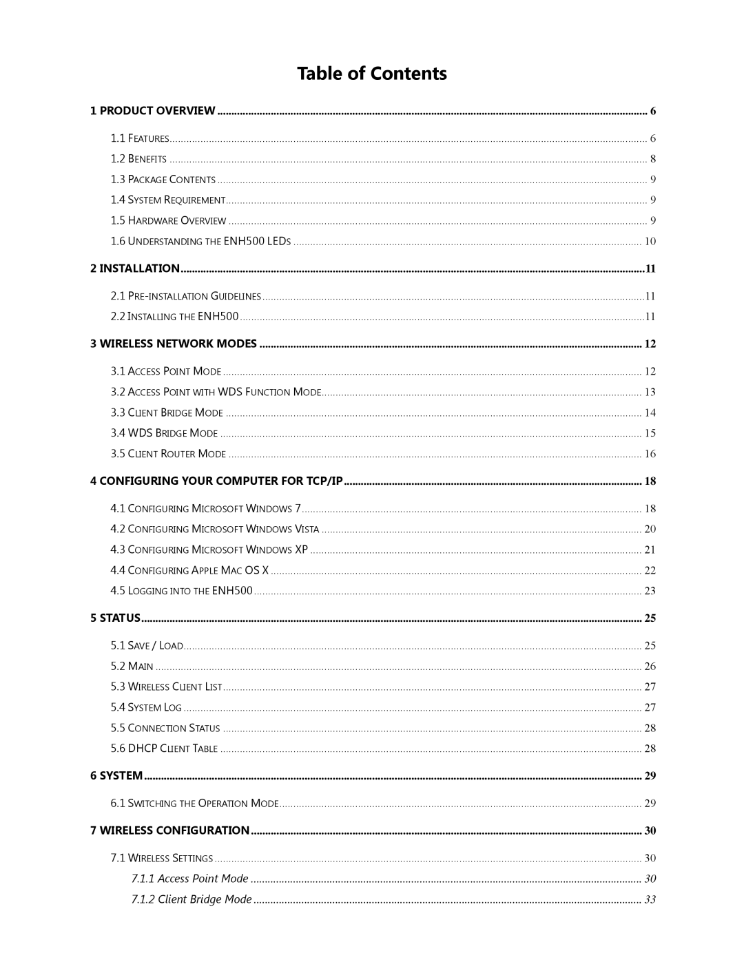 EnGenius Technologies ENH500 user manual Table of Contents 