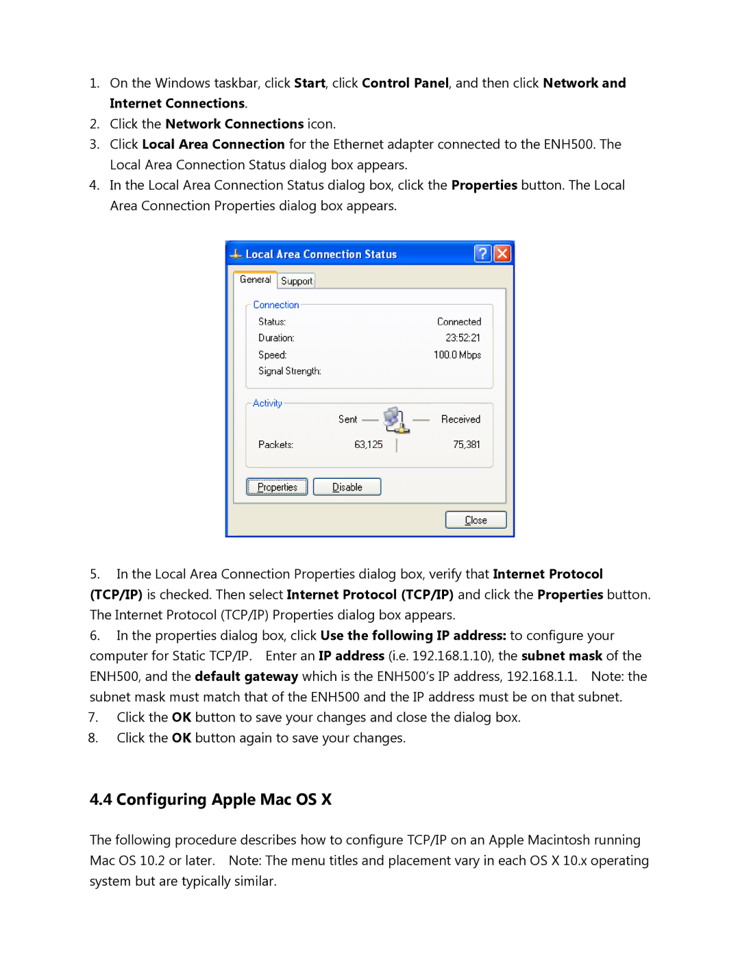 EnGenius Technologies ENH500 user manual Configuring Apple Mac OS, Click the Network Connections icon 