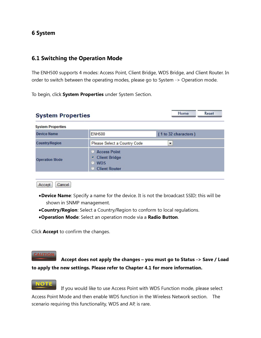 EnGenius Technologies ENH500 user manual System Switching the Operation Mode 