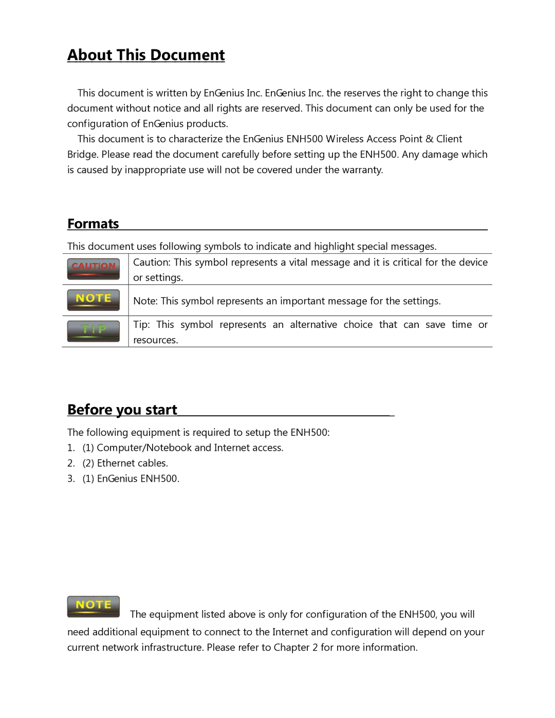 EnGenius Technologies ENH500 user manual About This Document, Before you start 