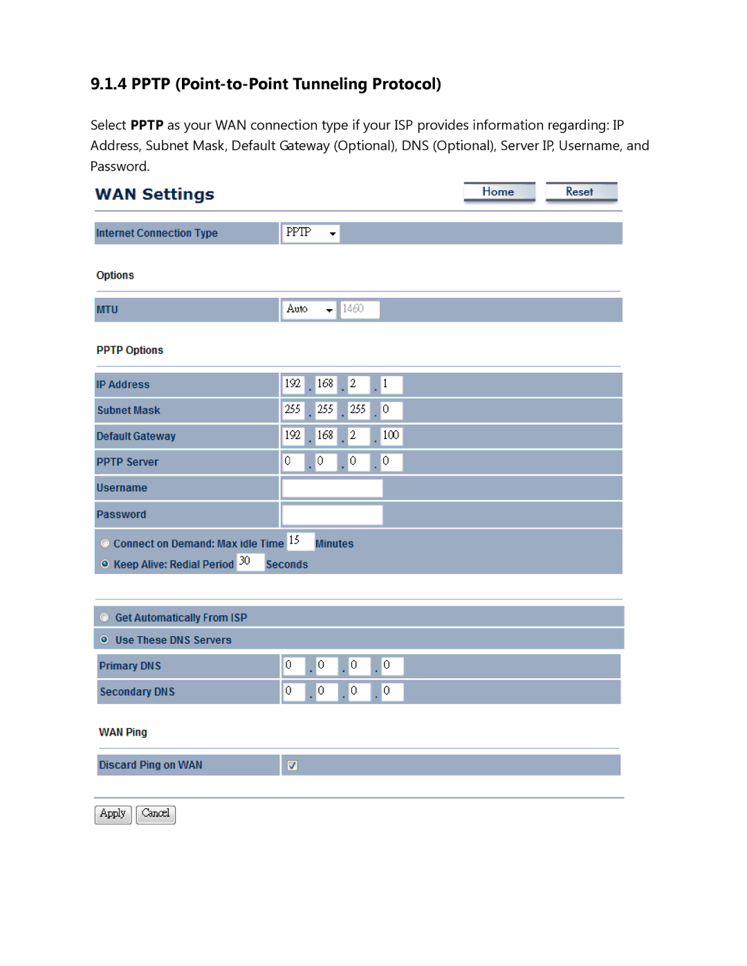 EnGenius Technologies ENH500 user manual Pptp Point-to-Point Tunneling Protocol 