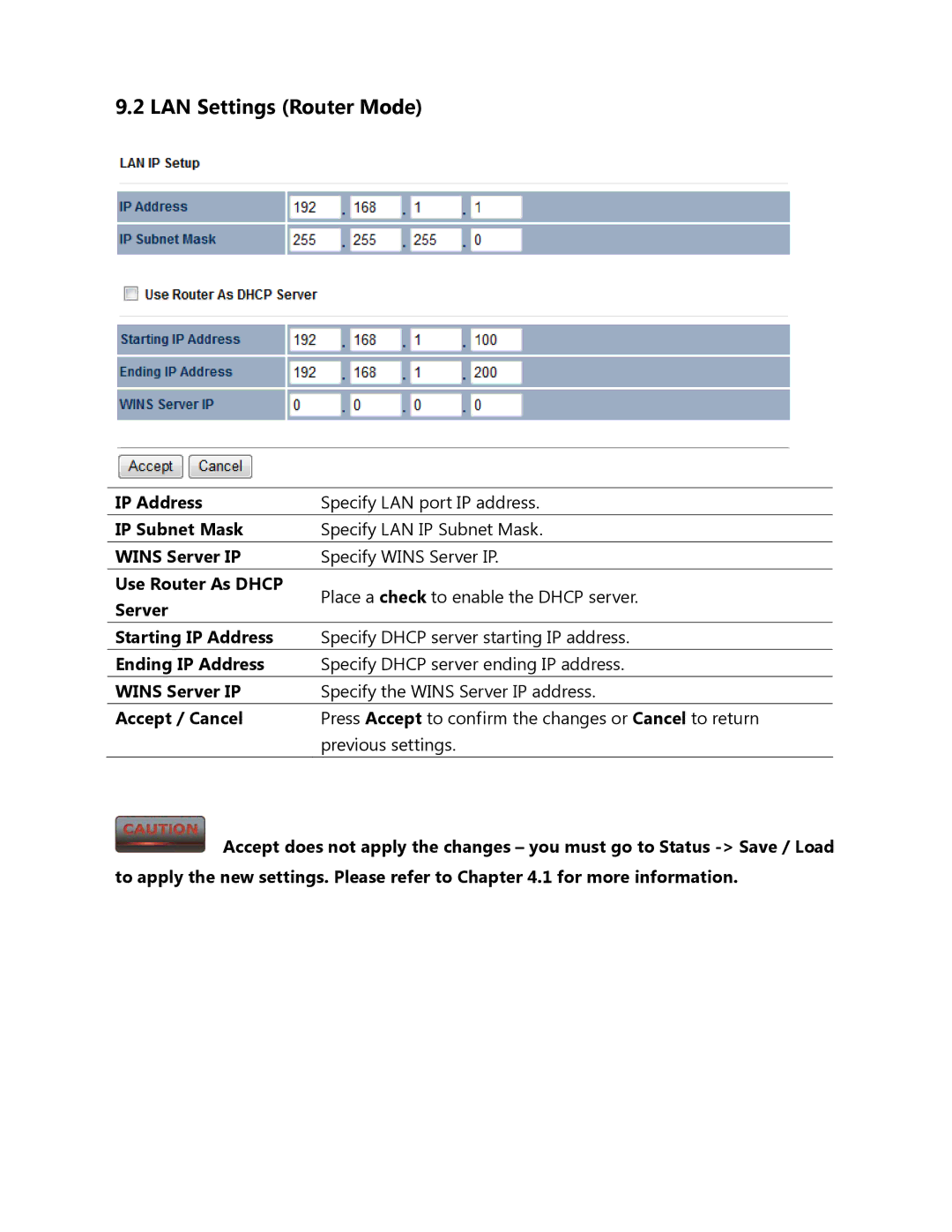 EnGenius Technologies ENH500 user manual LAN Settings Router Mode 