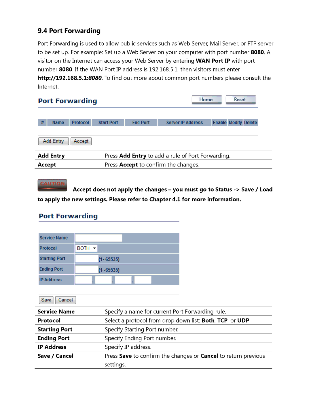 EnGenius Technologies ENH500 user manual Port Forwarding 