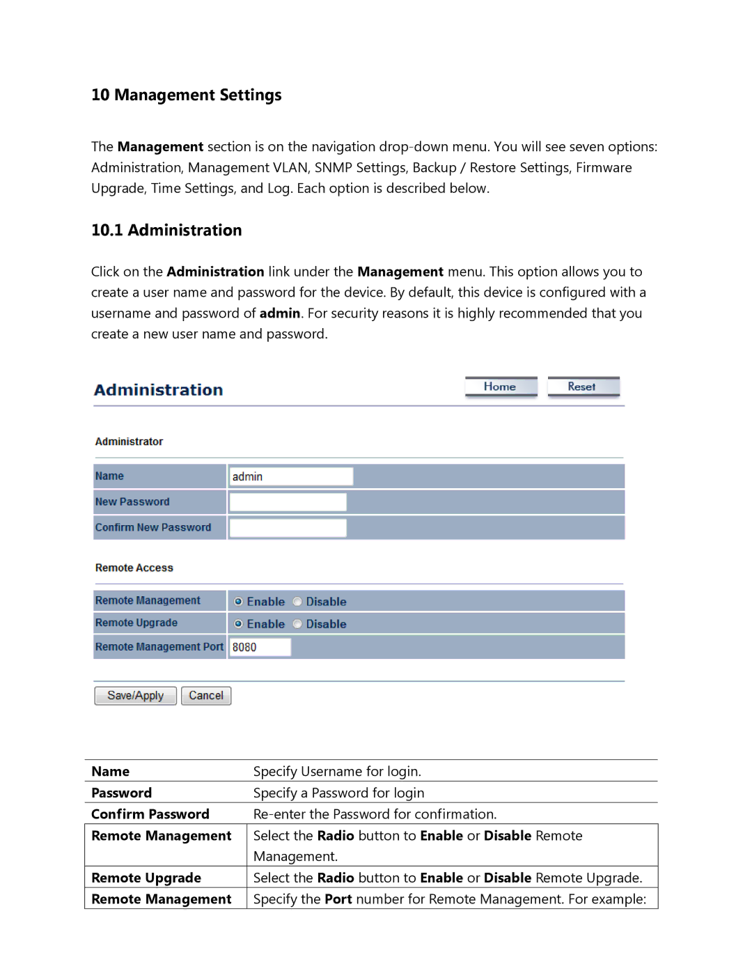 EnGenius Technologies ENH500 user manual Management Settings, Administration 