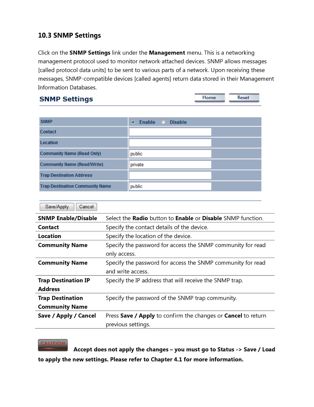 EnGenius Technologies ENH500 user manual Snmp Settings 