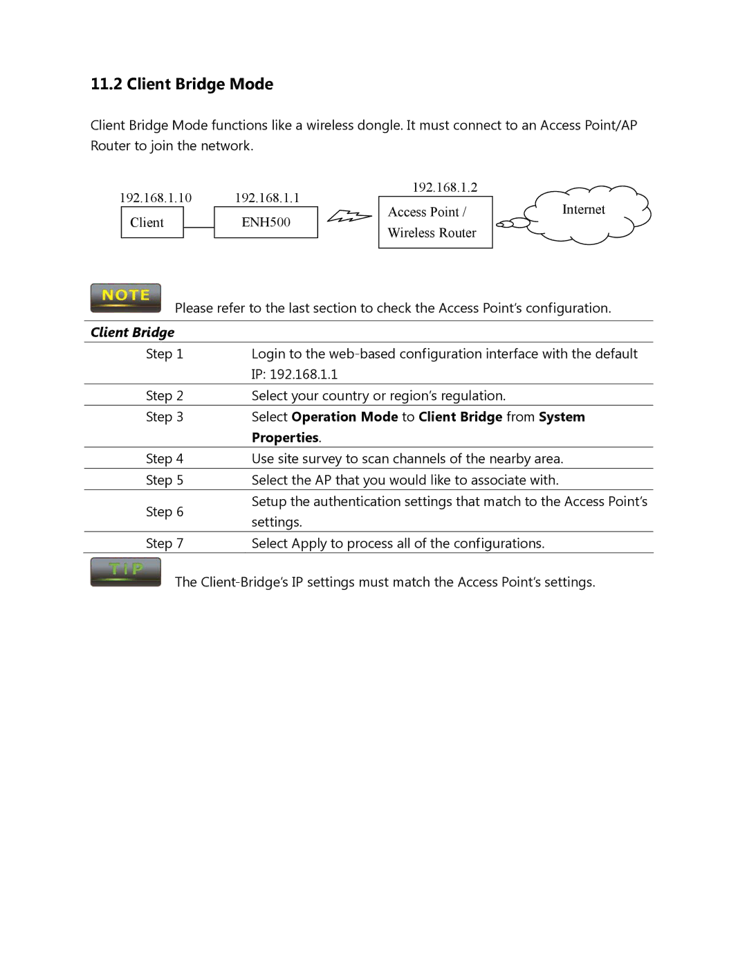 EnGenius Technologies ENH500 user manual Select Operation Mode to Client Bridge from System, Properties 