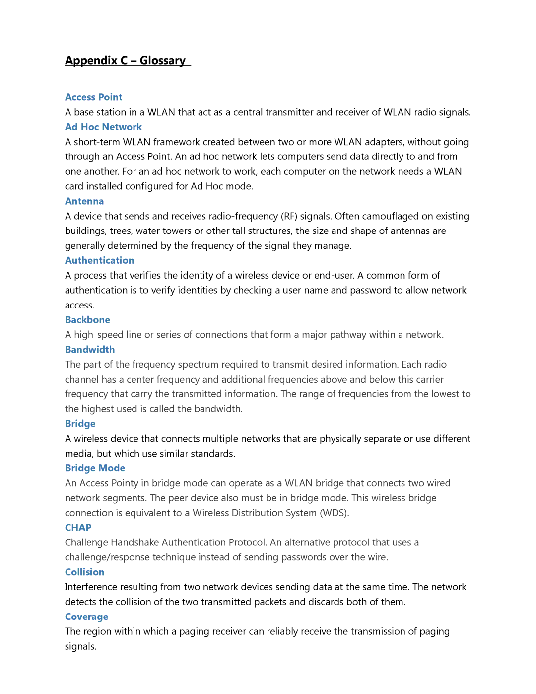 EnGenius Technologies ENH500 user manual Appendix C Glossary, Access Point 