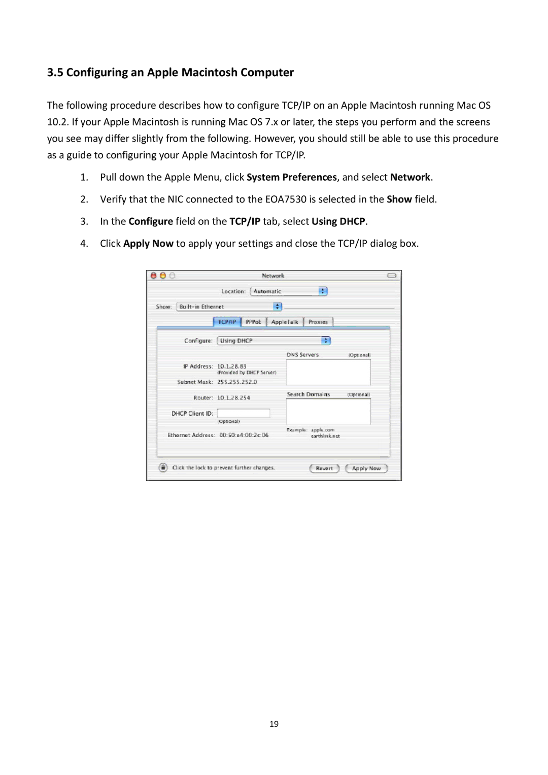 EnGenius Technologies EOA7530 manual Configuring an Apple Macintosh Computer 