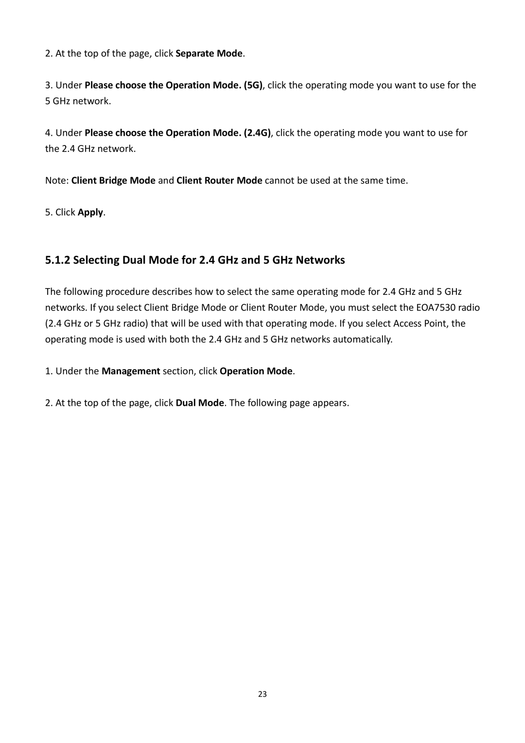 EnGenius Technologies EOA7530 manual Selecting Dual Mode for 2.4 GHz and 5 GHz Networks 