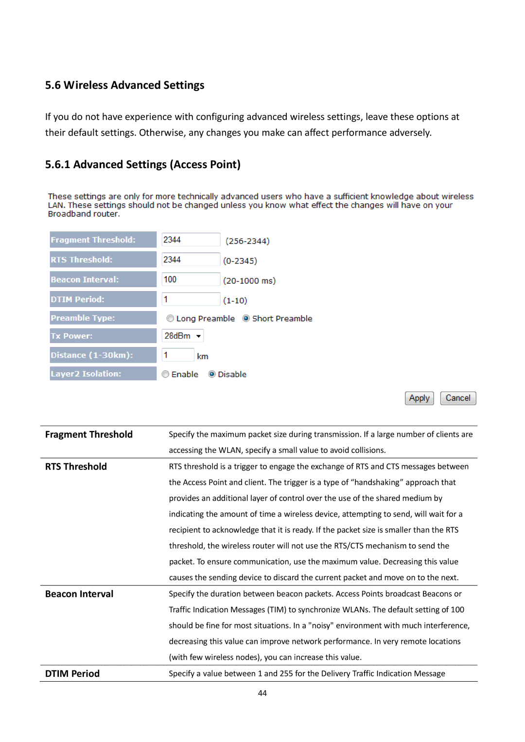 EnGenius Technologies EOA7530 manual Wireless Advanced Settings, Advanced Settings Access Point 