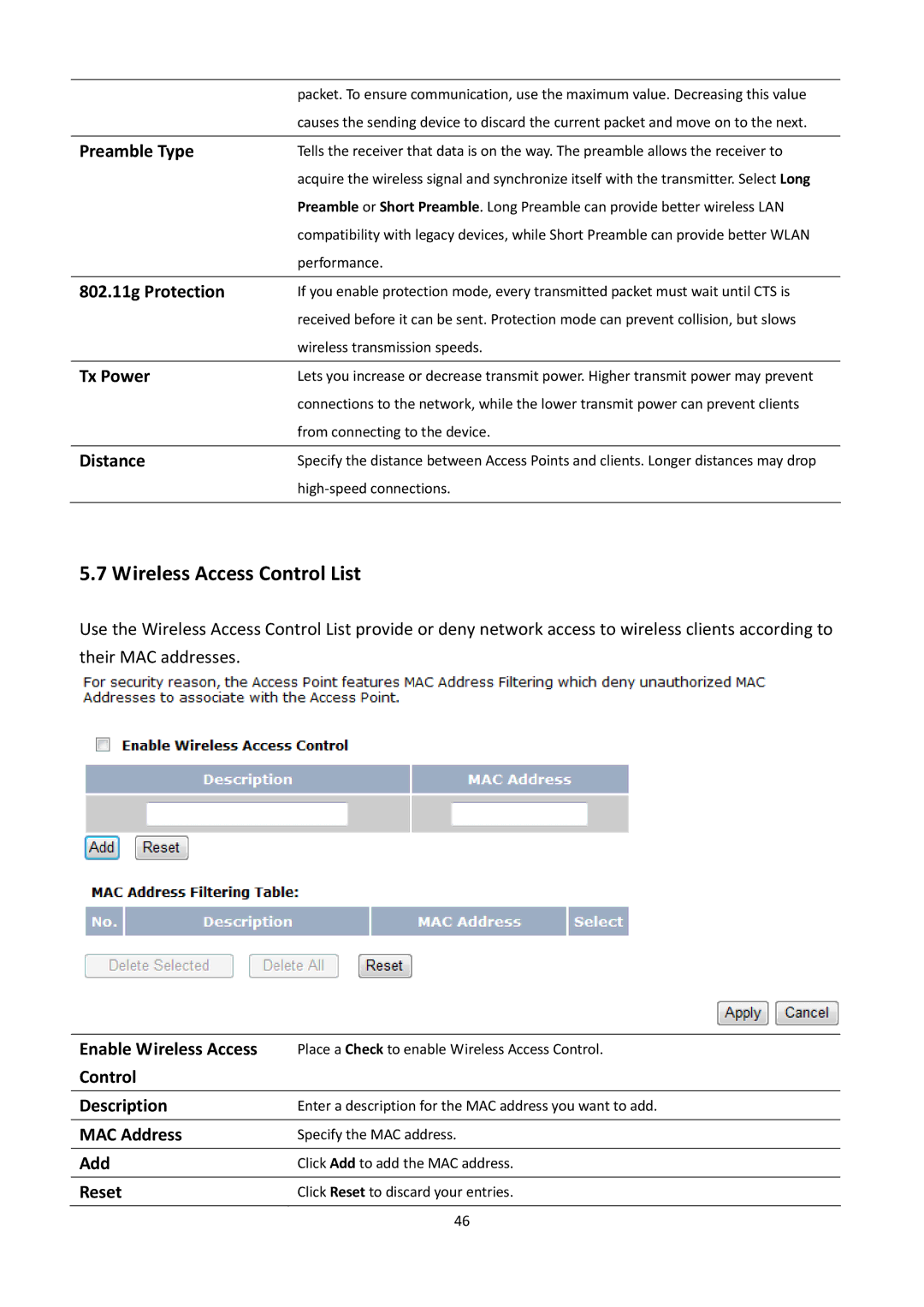 EnGenius Technologies EOA7530 manual Wireless Access Control List 