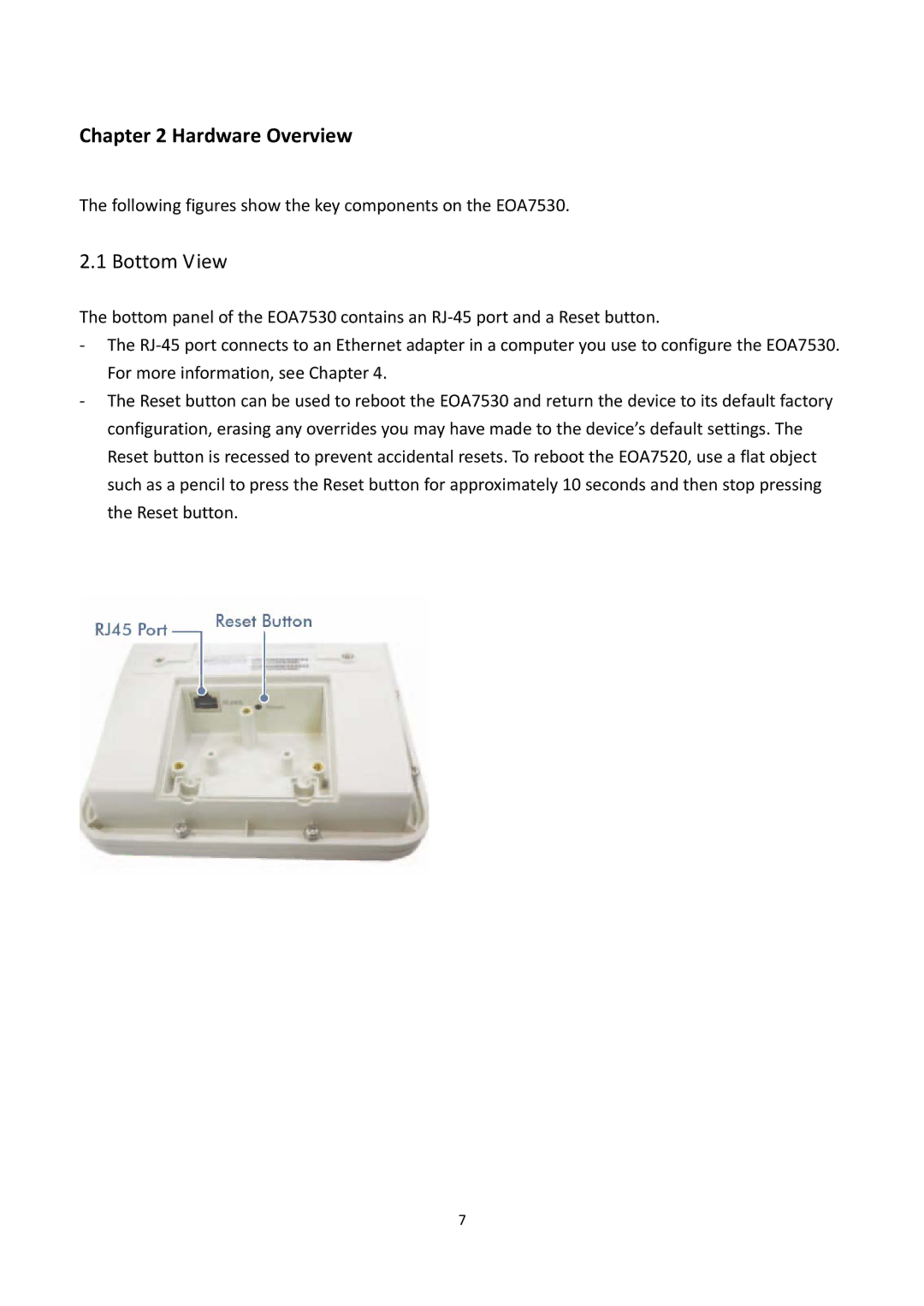 EnGenius Technologies EOA7530 manual Hardware Overview, Bottom View 