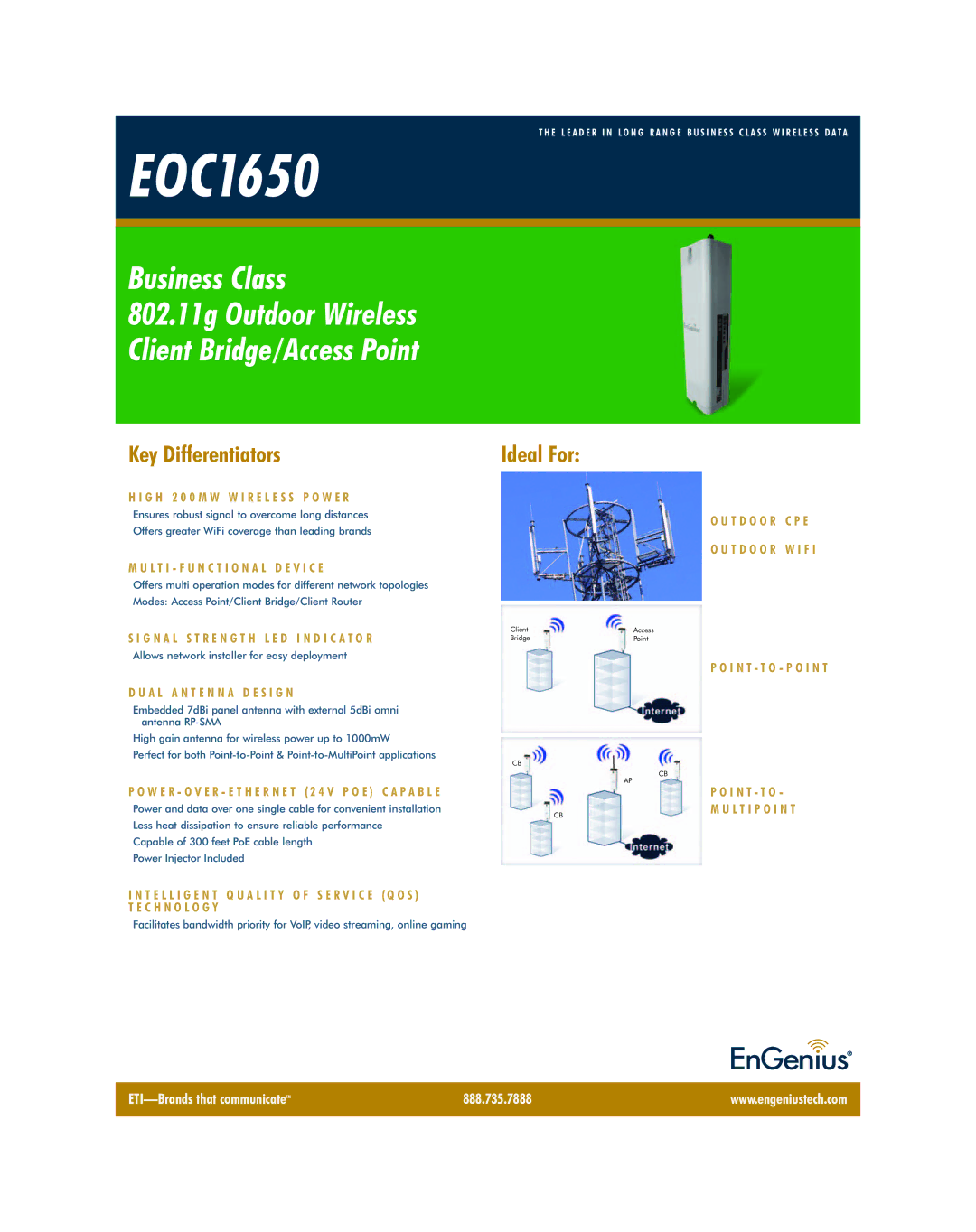 EnGenius Technologies EOC-1650 manual A L a N T E N N a D E S I G N, T D O O R C P E T D O O R W I F 