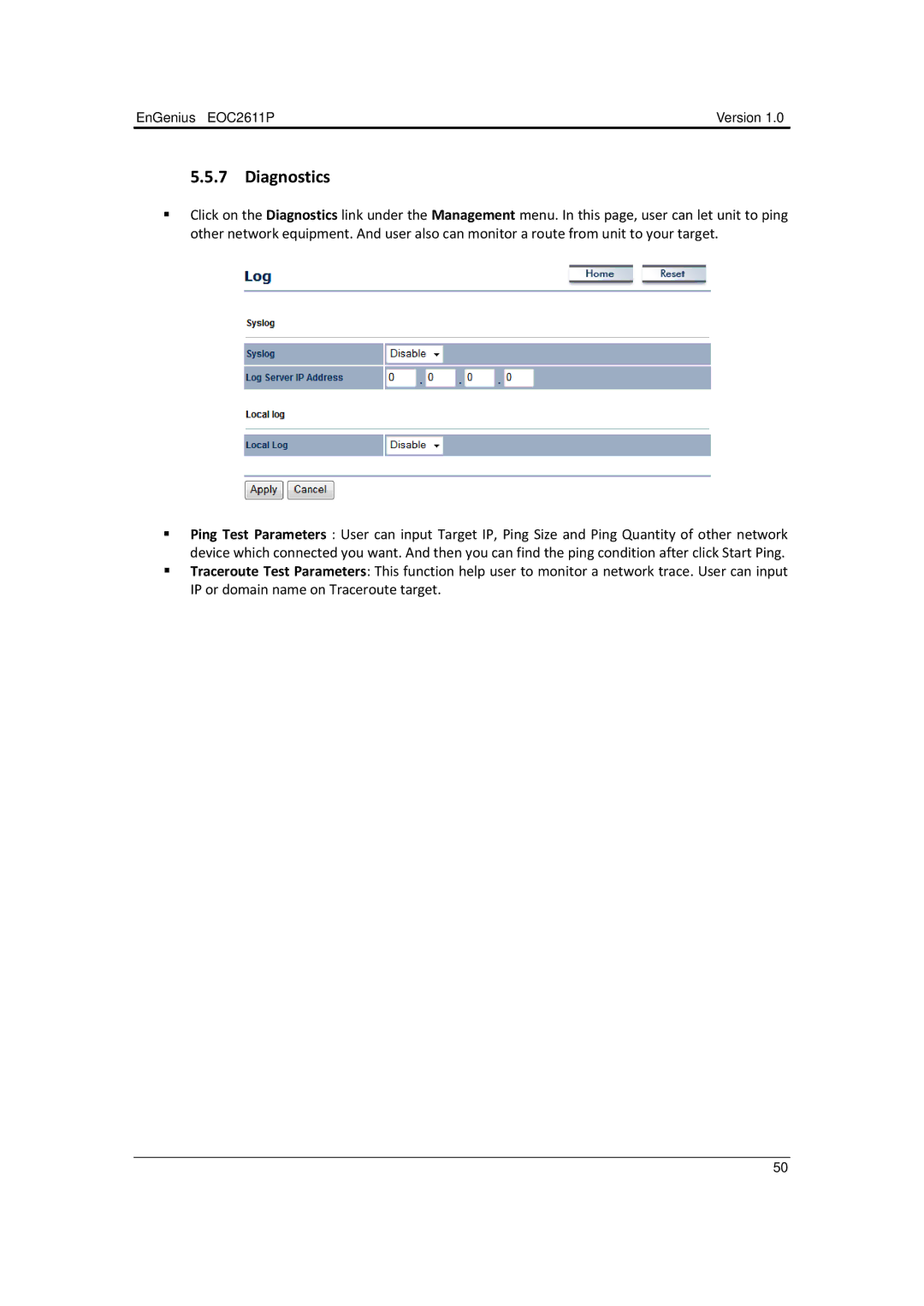 EnGenius Technologies EOC2611P manual Diagnostics 