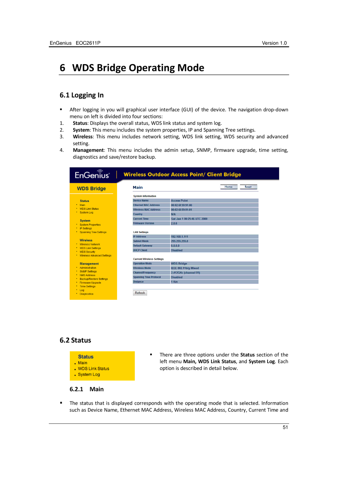 EnGenius Technologies EOC2611P manual WDS Bridge Operating Mode 