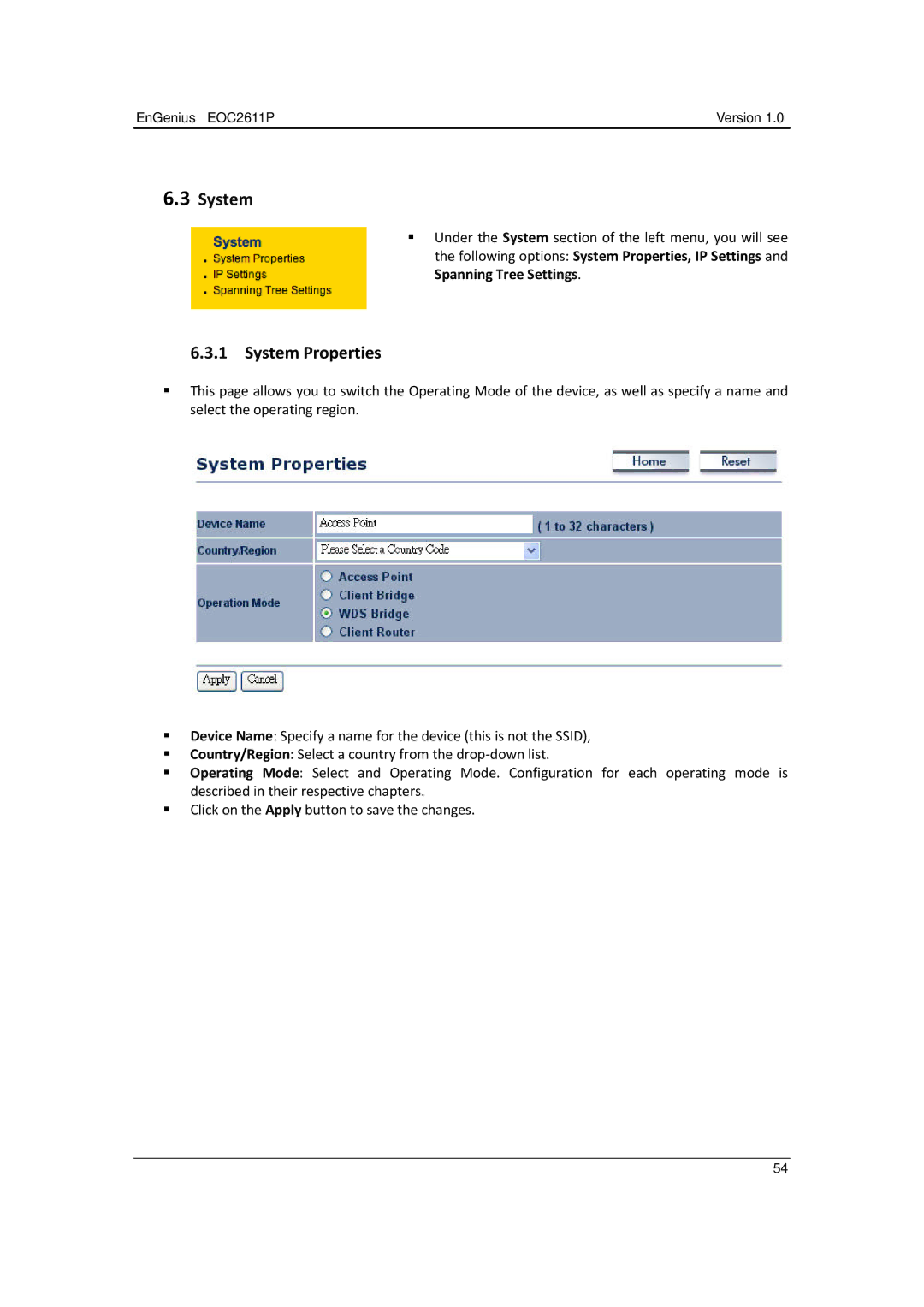 EnGenius Technologies EOC2611P manual System Properties 