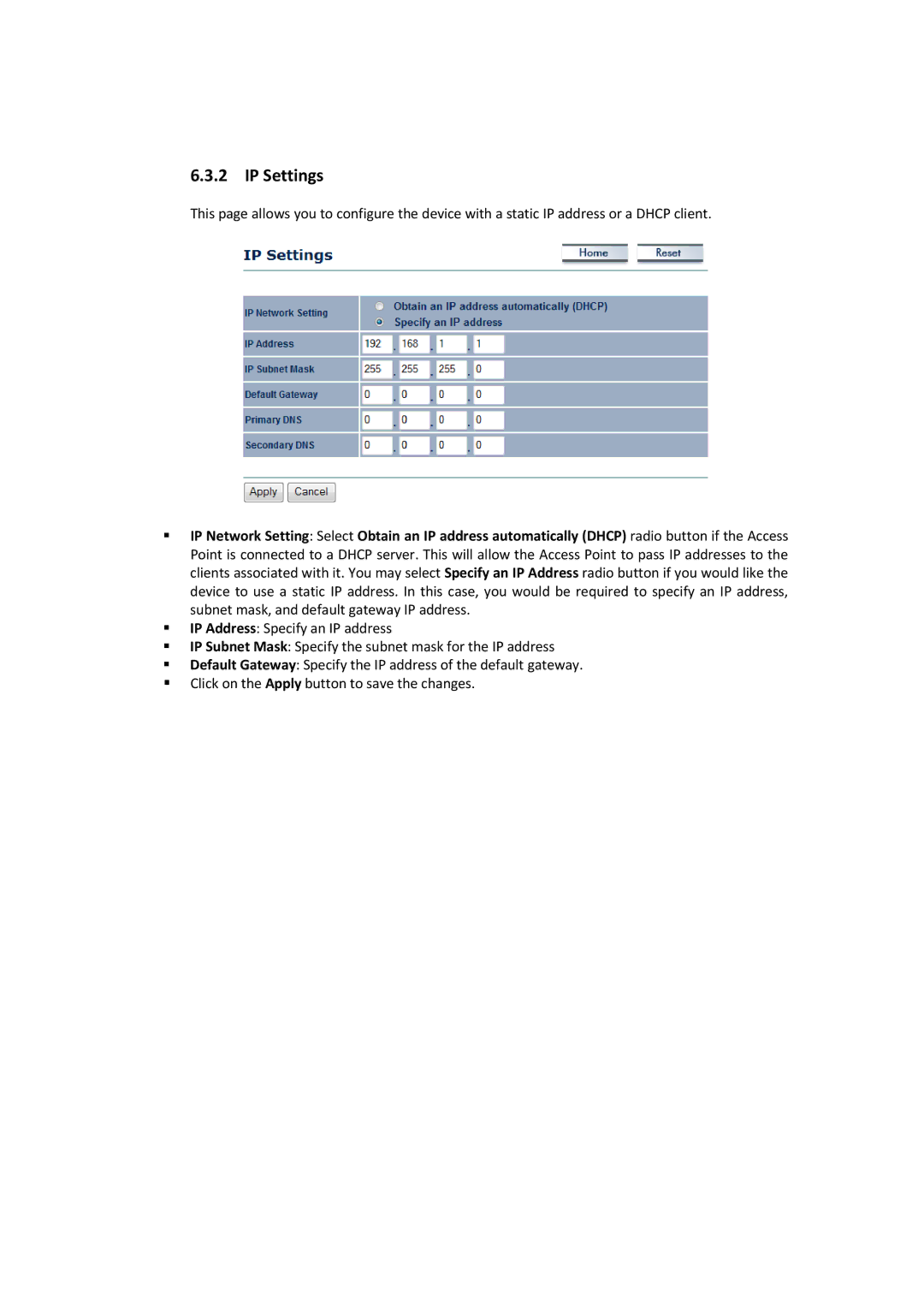 EnGenius Technologies EOC2611P manual IP Settings 