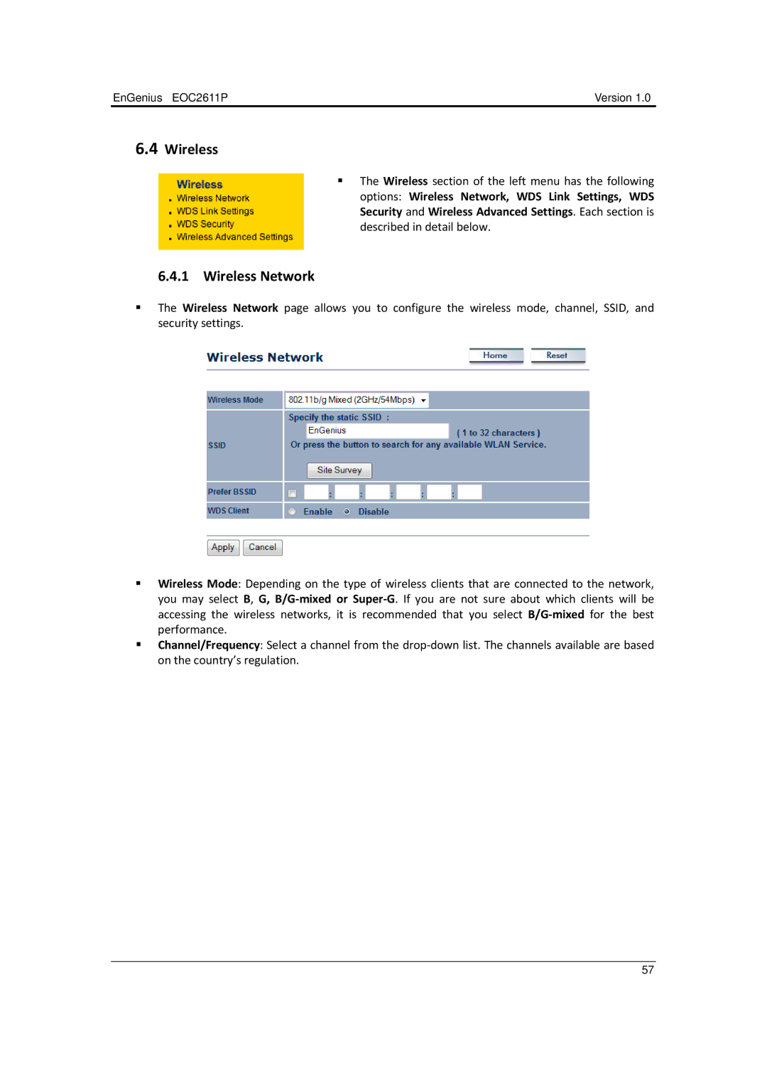 EnGenius Technologies EOC2611P manual Wireless Network 