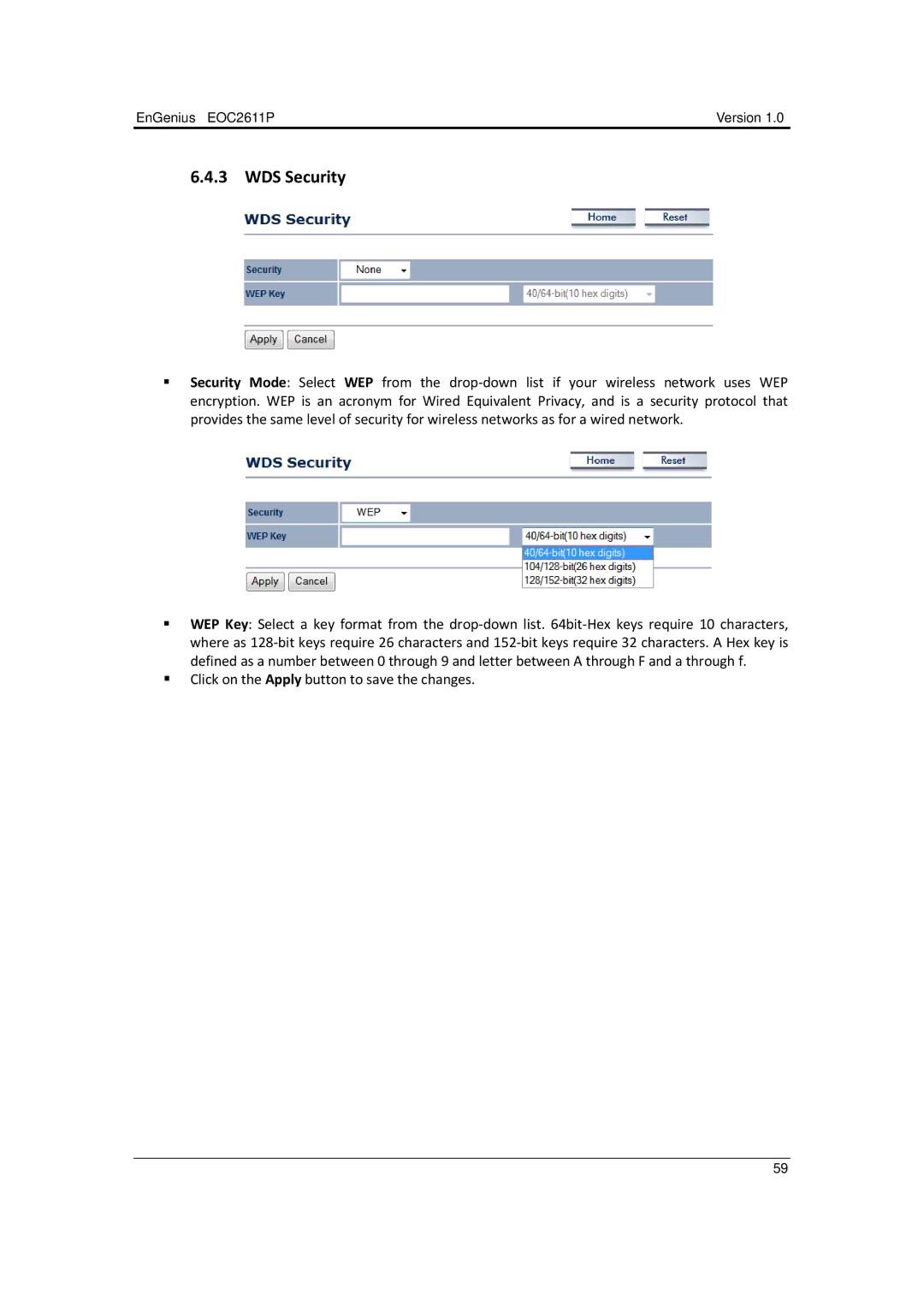 EnGenius Technologies EOC2611P manual WDS Security 