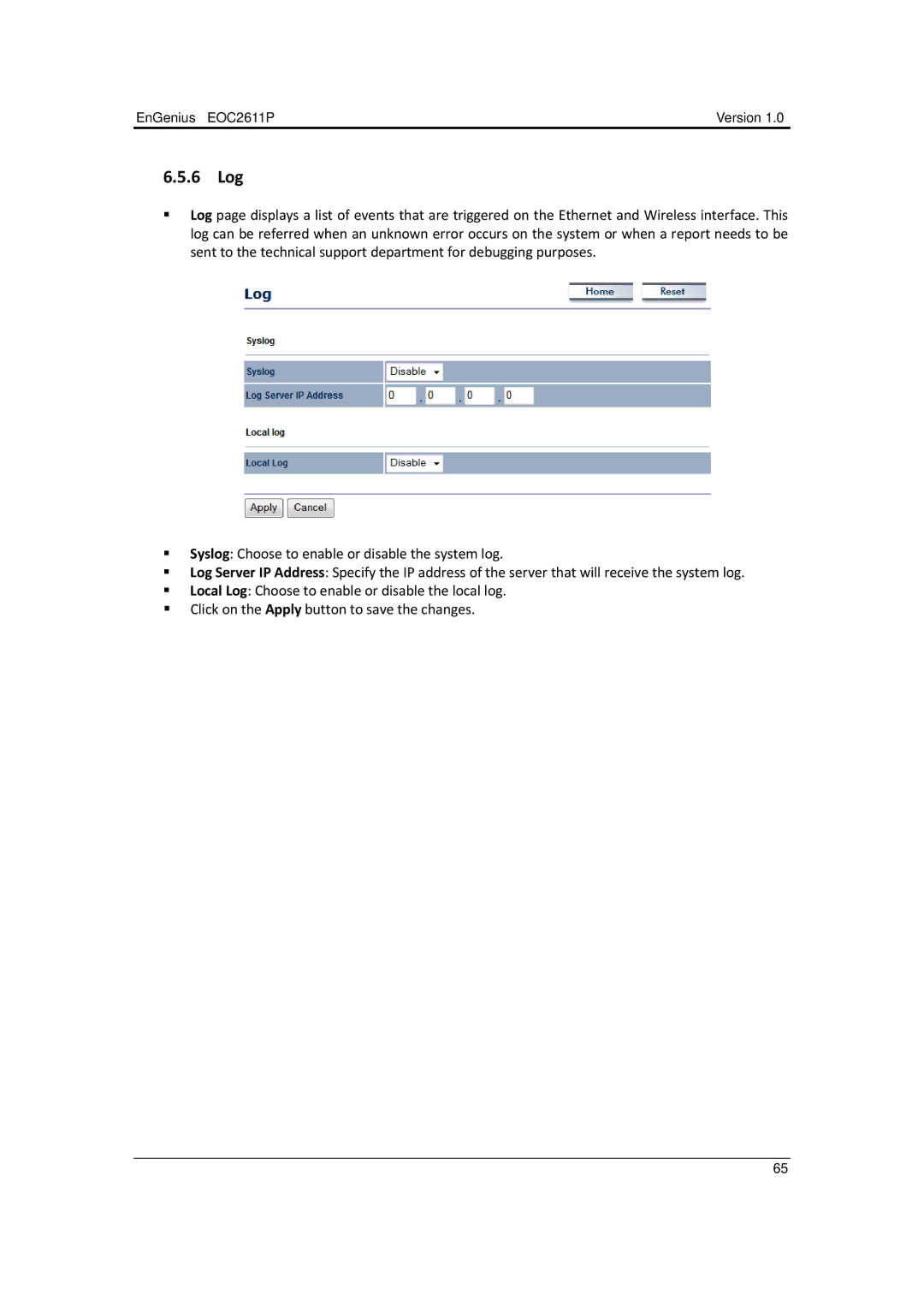 EnGenius Technologies EOC2611P manual 6 Log 