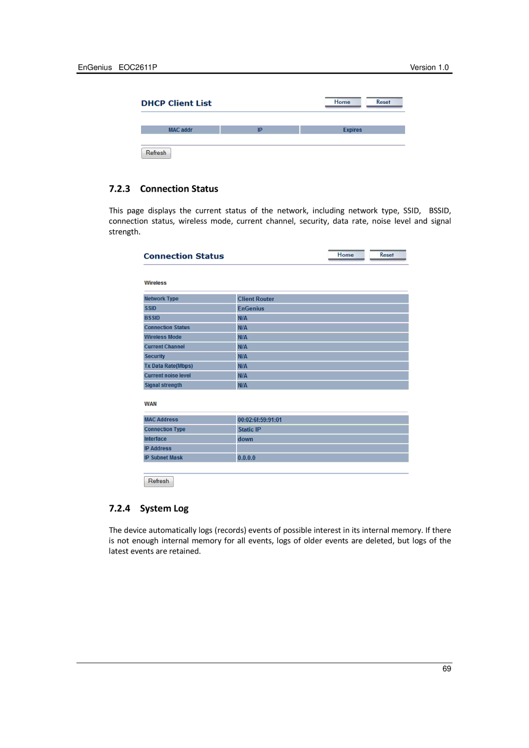 EnGenius Technologies EOC2611P manual Connection Status 