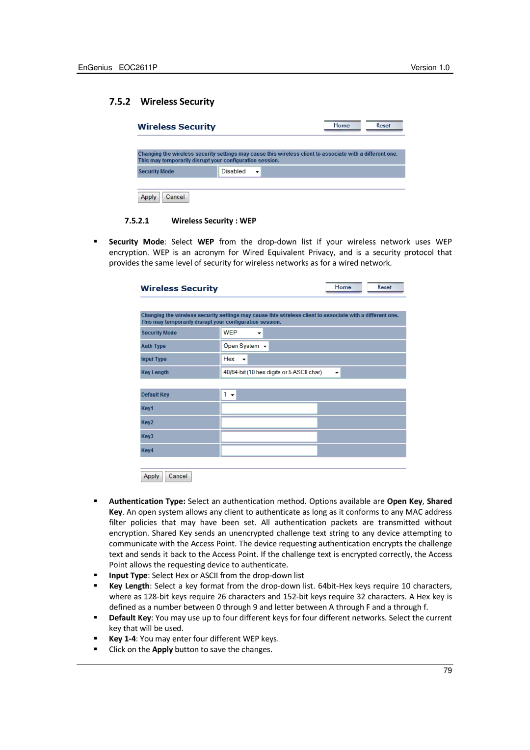 EnGenius Technologies EOC2611P manual Wireless Security 