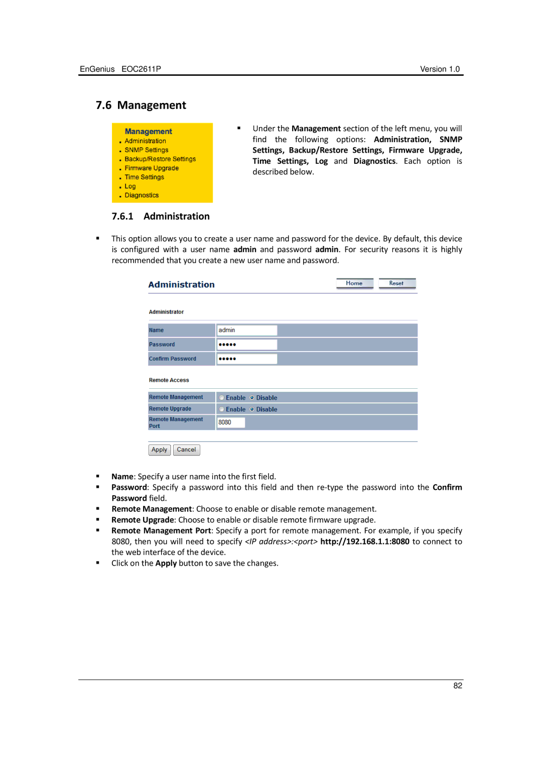 EnGenius Technologies EOC2611P manual Management 