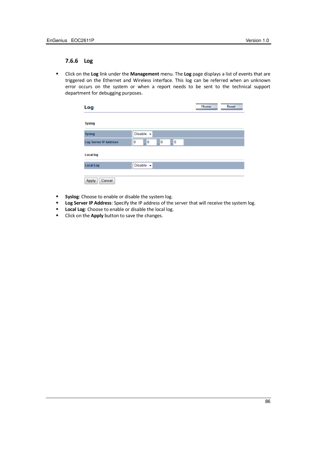 EnGenius Technologies EOC2611P manual 6 Log 