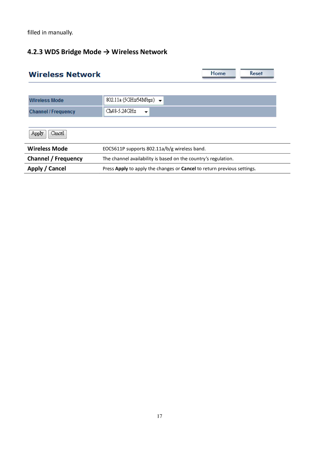 EnGenius Technologies EOC5611P user manual WDS Bridge Mode → Wireless Network, Channel / Frequency 