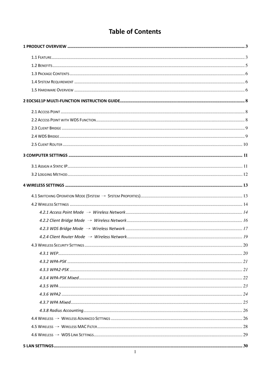 EnGenius Technologies EOC5611P user manual Table of Contents 