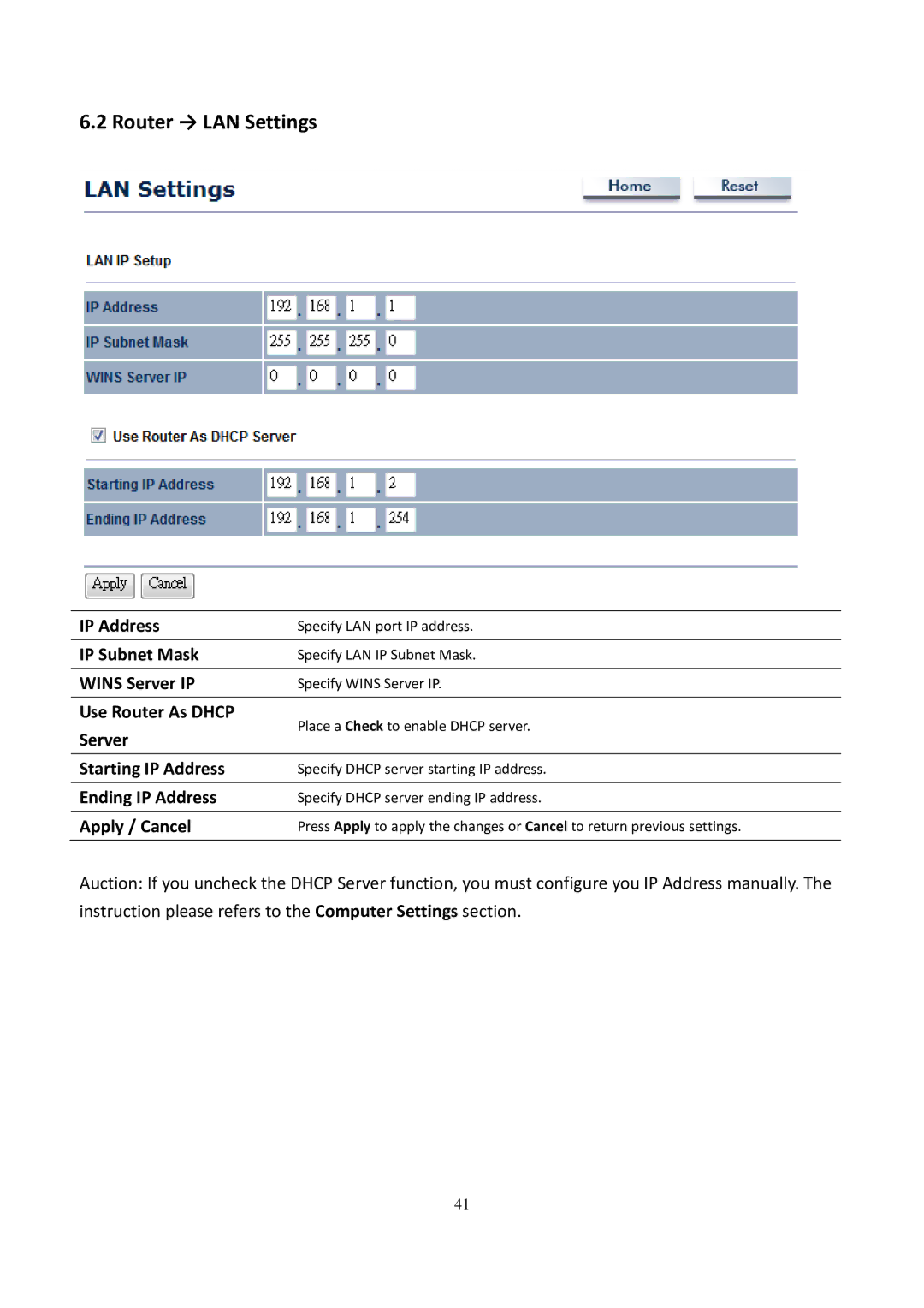 EnGenius Technologies EOC5611P user manual Router → LAN Settings 