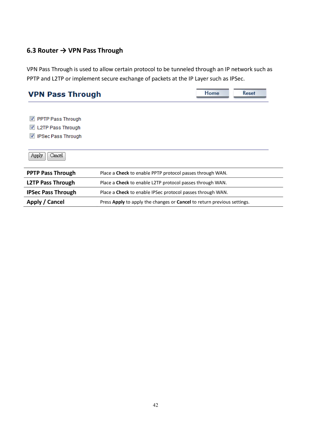 EnGenius Technologies EOC5611P Router → VPN Pass Through, Pptp Pass Through, L2TP Pass Through, IPSec Pass Through 